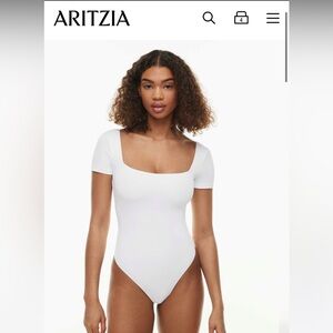 Aritzia Babaton Contour Squareneck Shortsleeve Bodysuit White Small